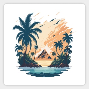 Tropical island with palm trees and sea. Magnet